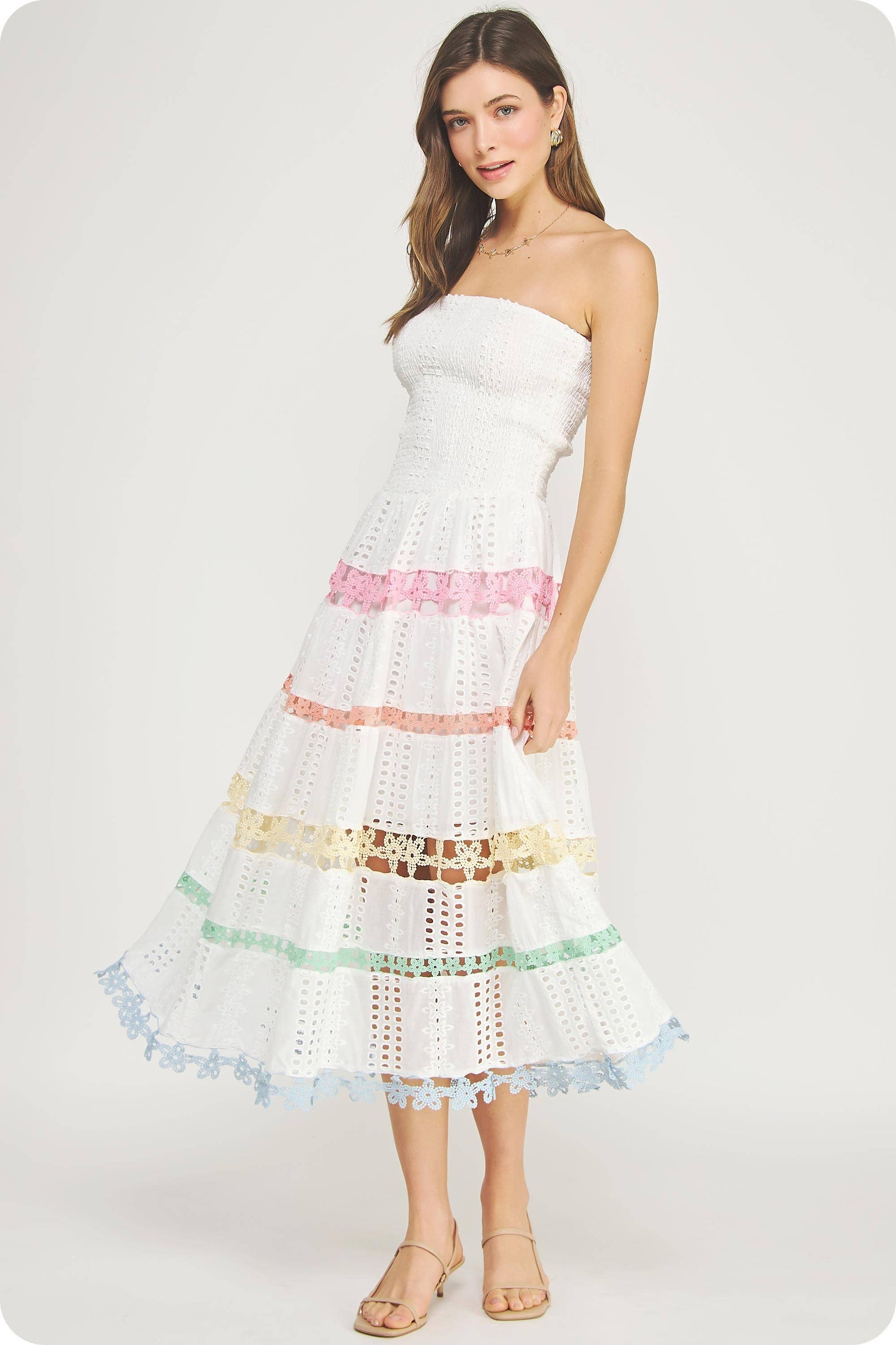 Color Block Lace Trim Midi Dress