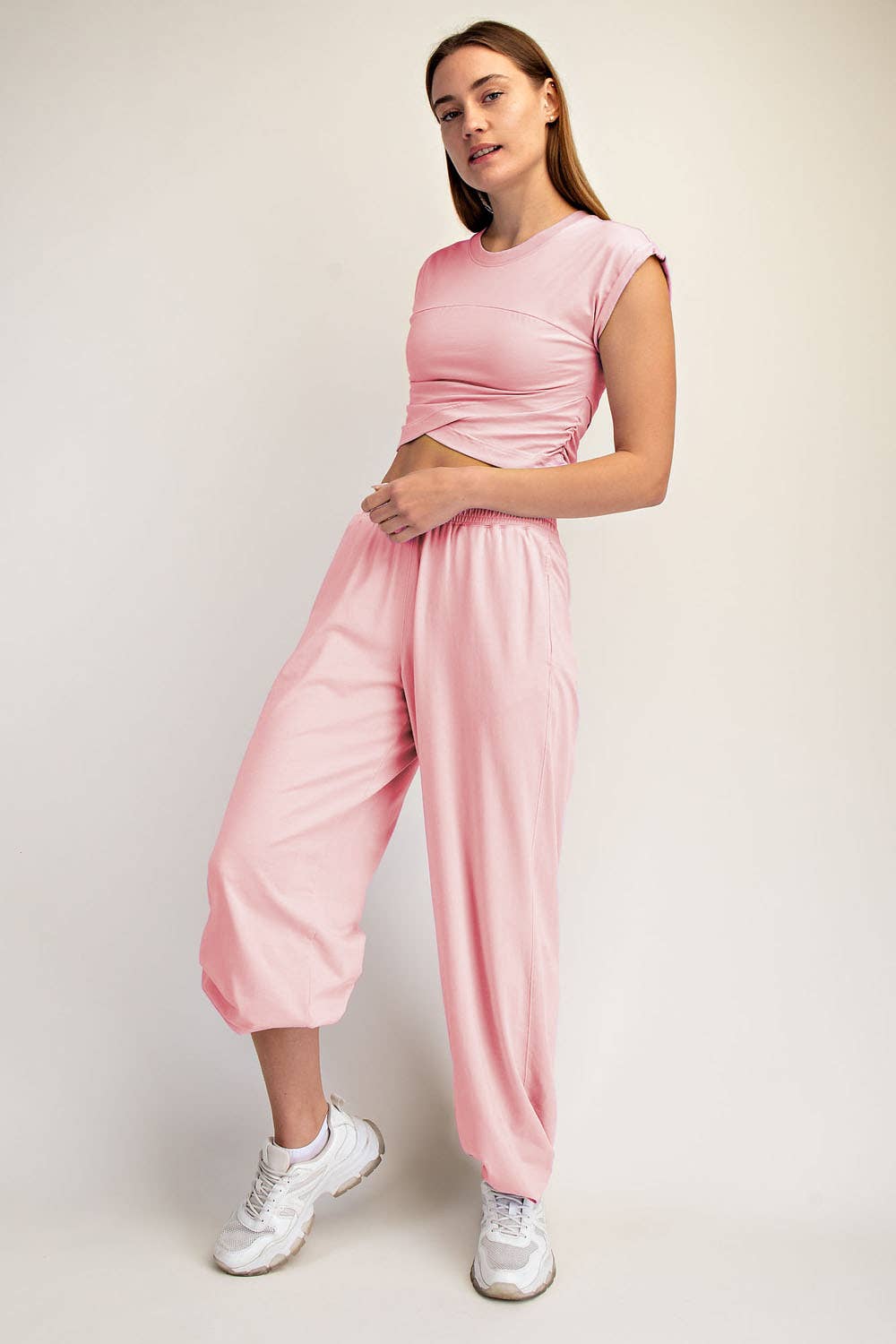 COTTON LYCRA CROSSOVER SET: Pink