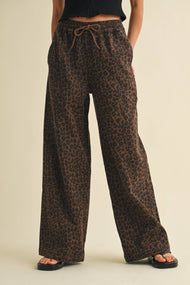 IP1397 LEOPARD PRINT WIDE DENIM TRACK PANTS