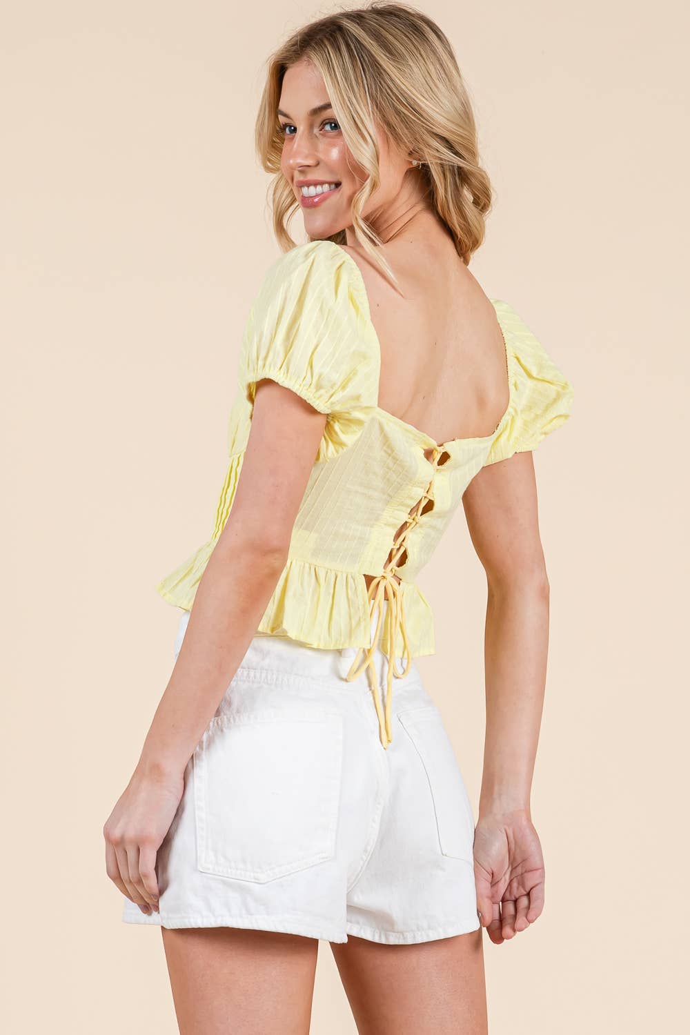 Sweetheart neckline top with pintuck details: M