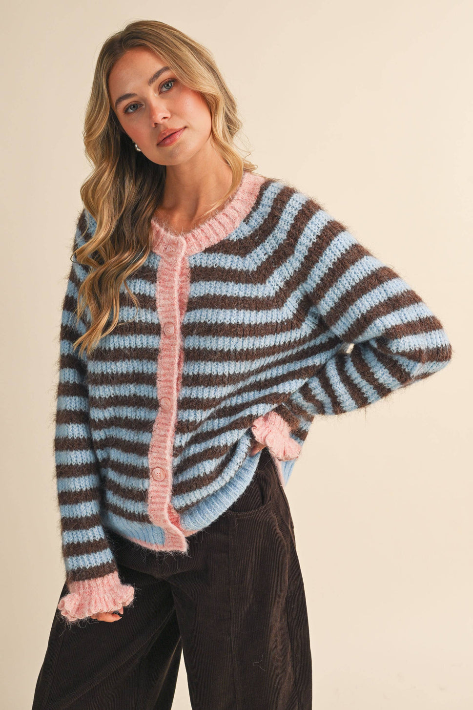 Ruffle Sleeve Stripe Sweater