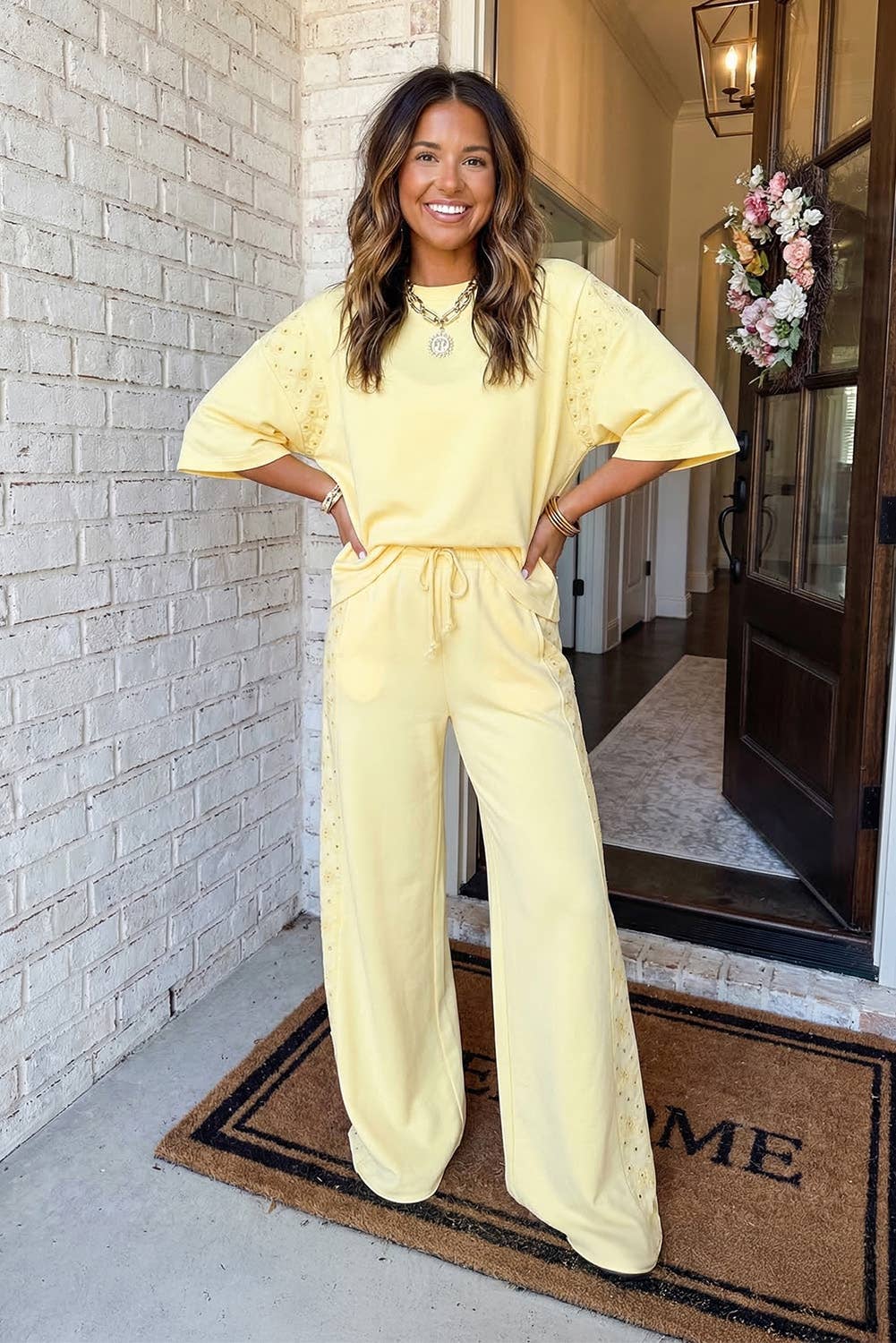 Solid Oversize Tee and Drawstring Pants Yellow