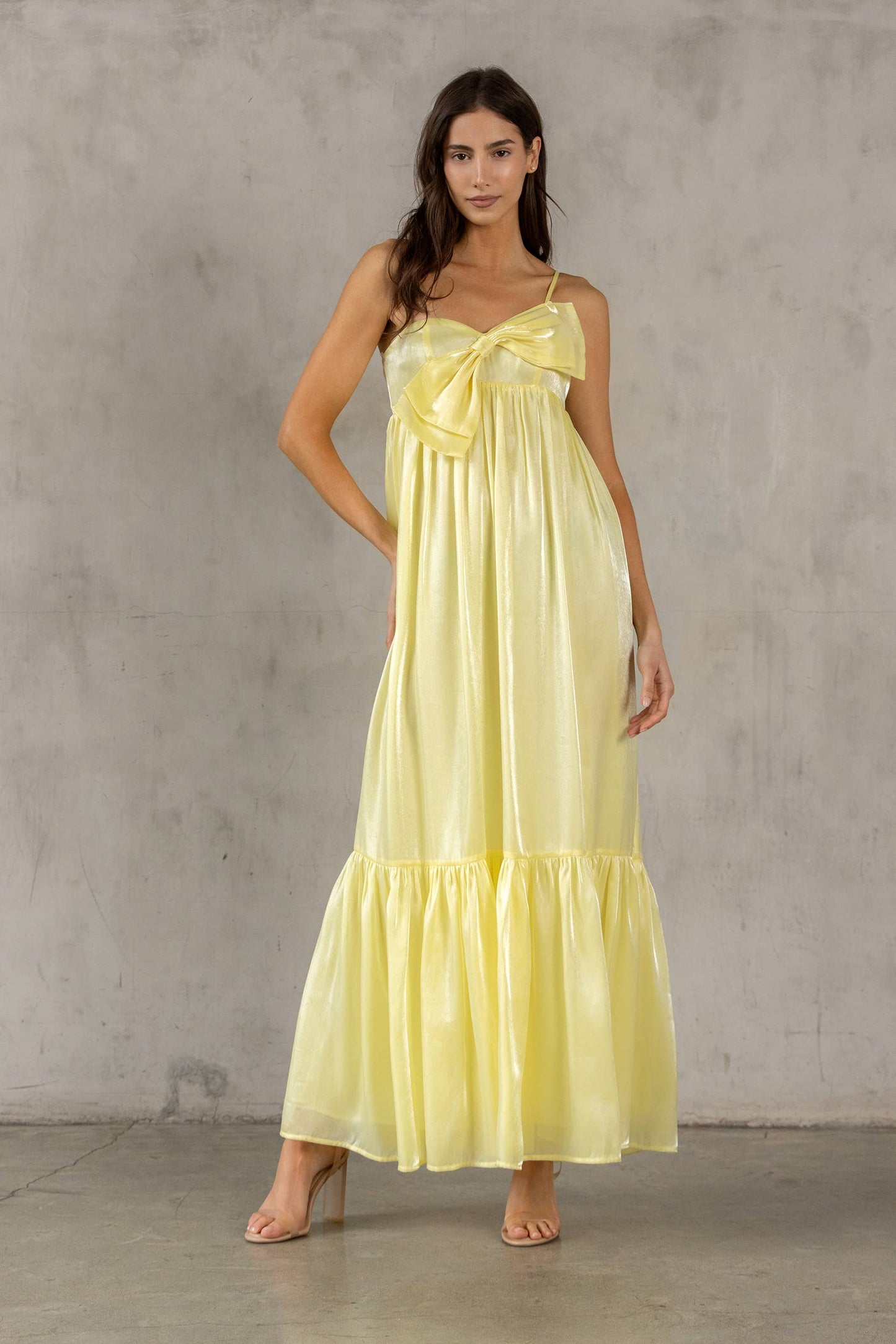SATIN METALLIC SHEEN MAXI BOW DRESS