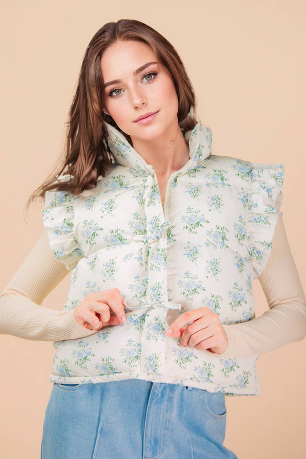 FRONT ROW RUFFLE SLEEVE PUFFER VEST