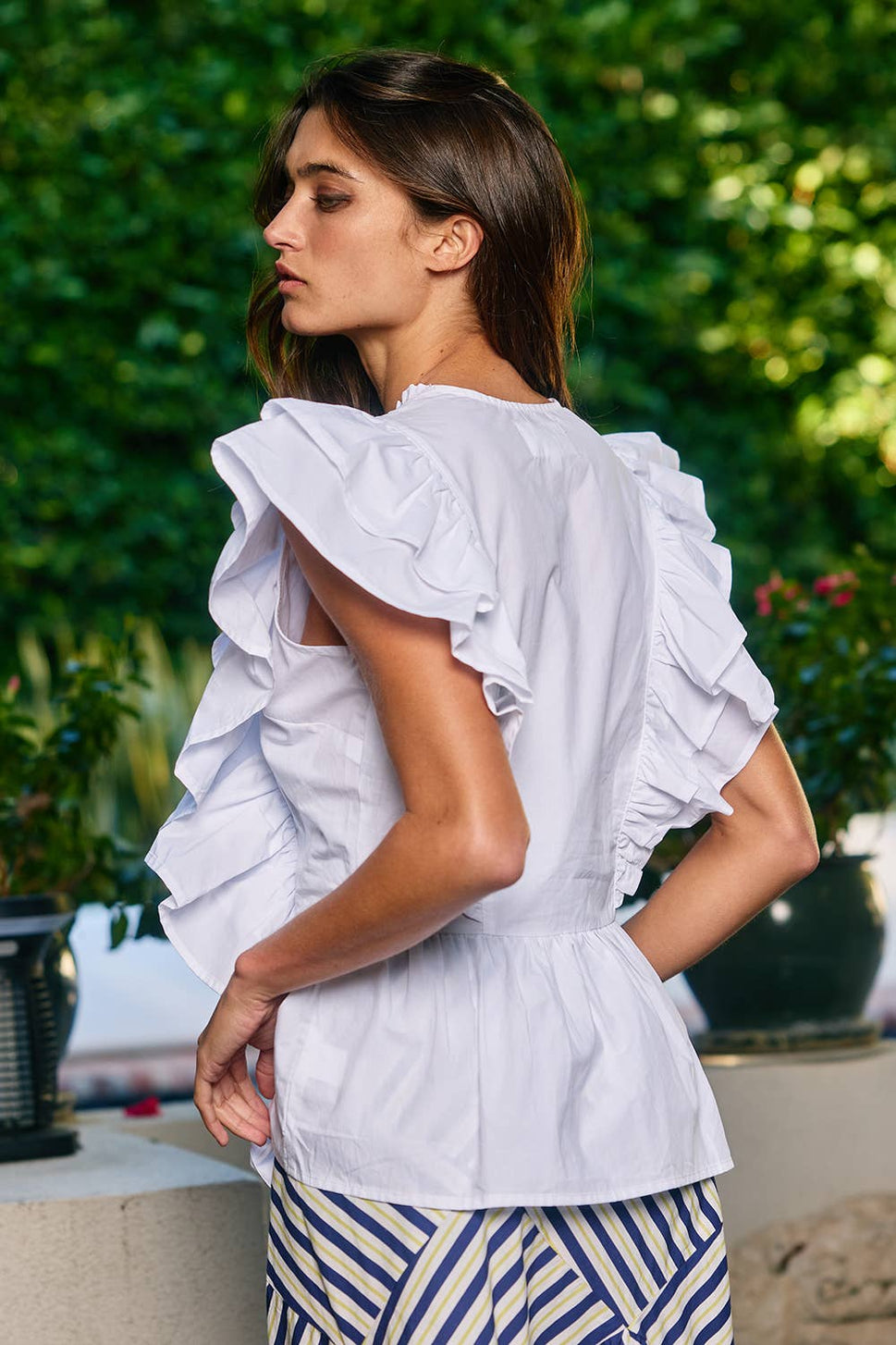 * Ruffle Smocked Peplum Blouse: Baby Blue