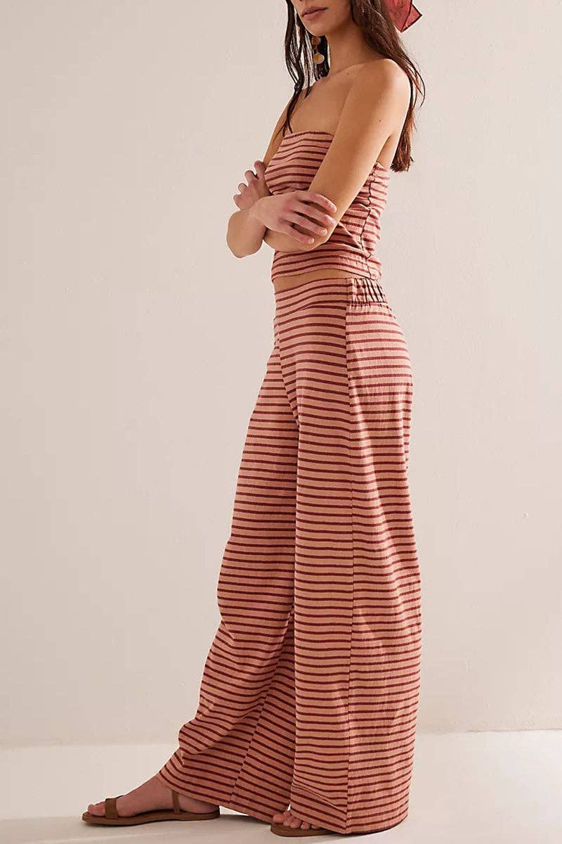 Strapless Striped Pants Set: PINK / M
