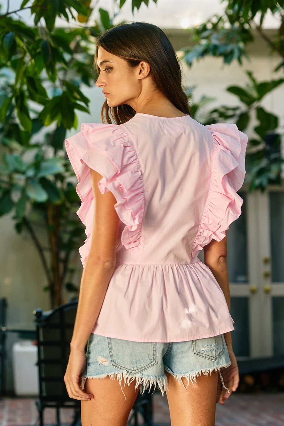 * Ruffle Smocked Peplum Blouse: Baby Blue