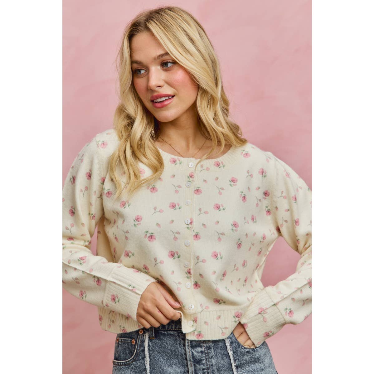 FLORAL PRINT BUTTON DOWN CARDIGAN SWEATER TOP