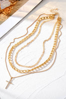 Switch Plated Cross Pendant Multi Layer Stacked Chains Necklace: Gold / ONE SIZE 2 image