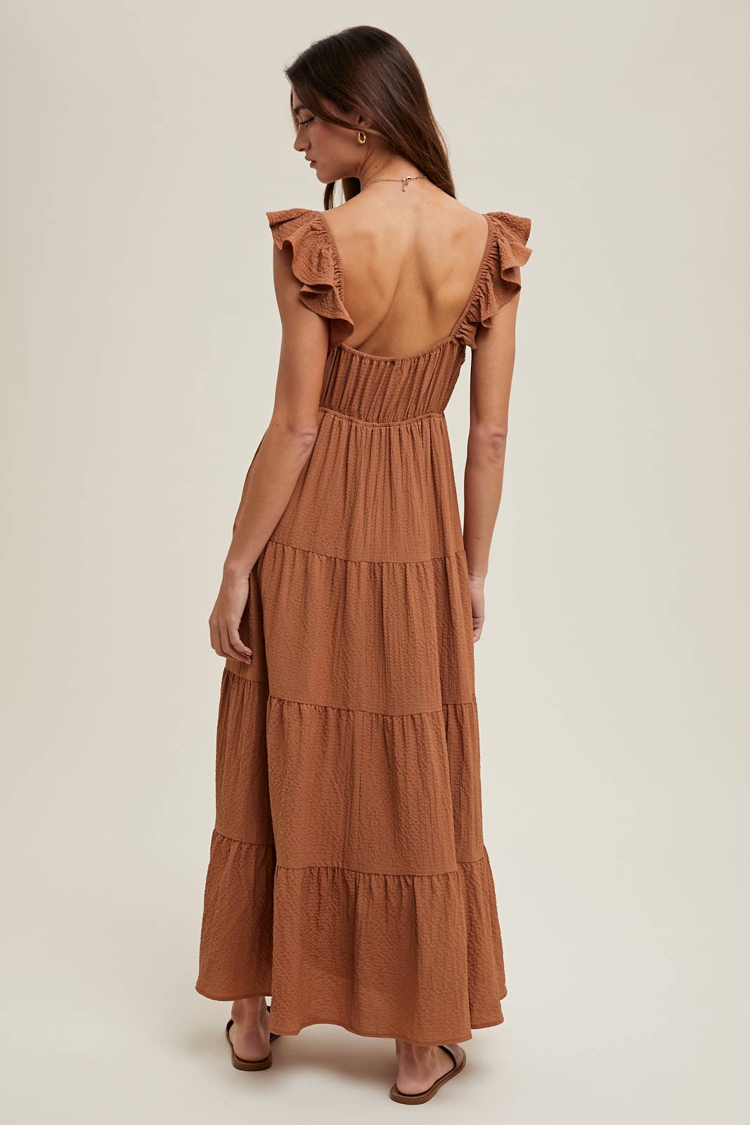 TEXTURED TIERED MIDI DRESS