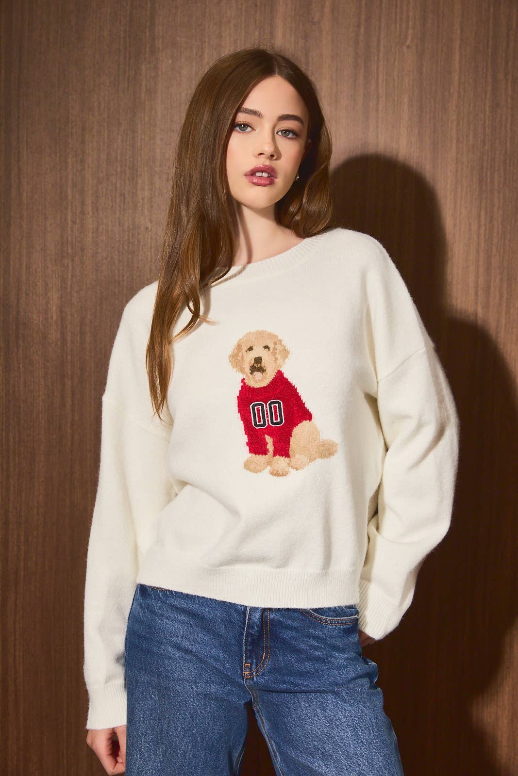 Oversized Game Day Dog Graphic Knit Sweater
