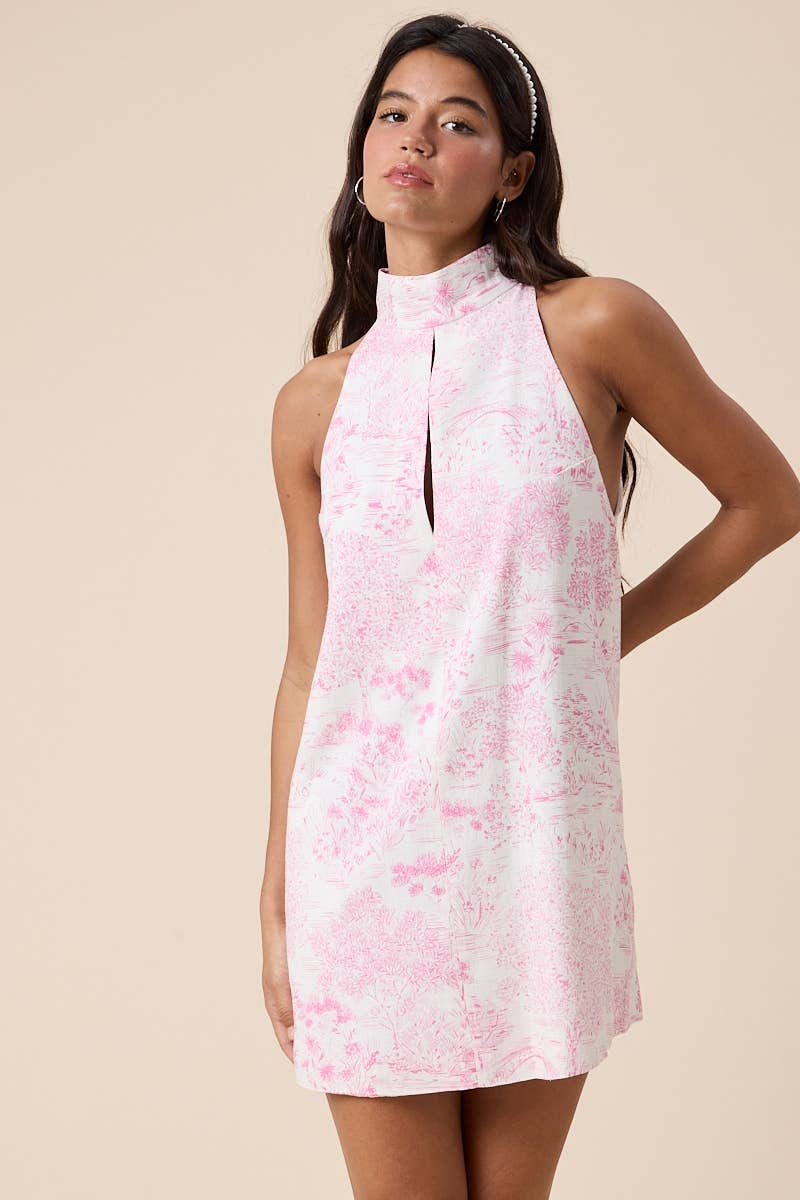 LOVELY POND TURTLE NECK CUTOUT PLAIN MINI DRESS