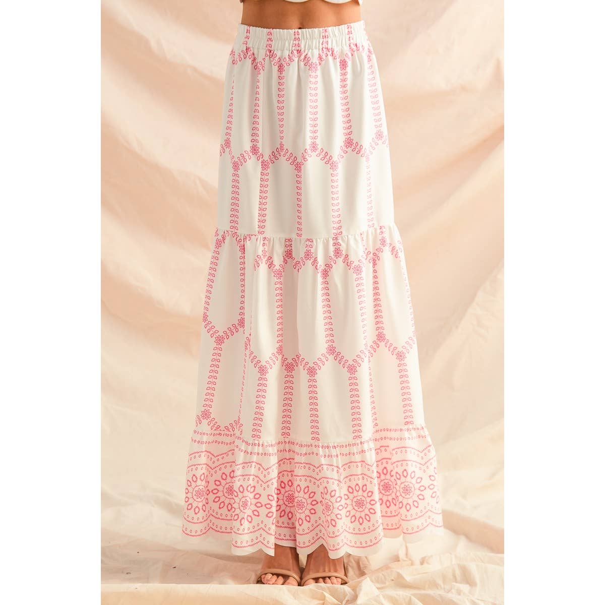 Embroidery Looking Print Woven Top & Skirt Set