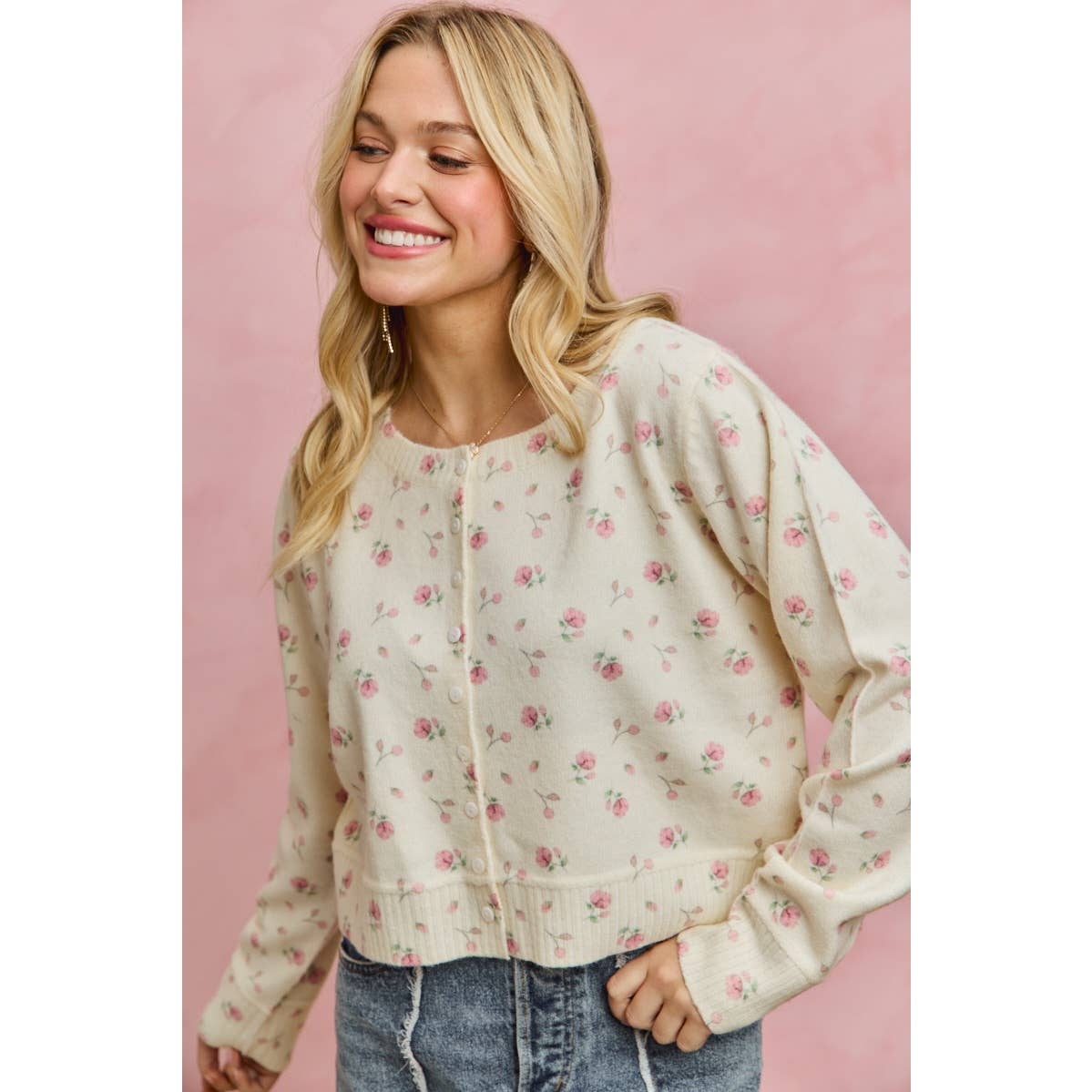 FLORAL PRINT BUTTON DOWN CARDIGAN SWEATER TOP