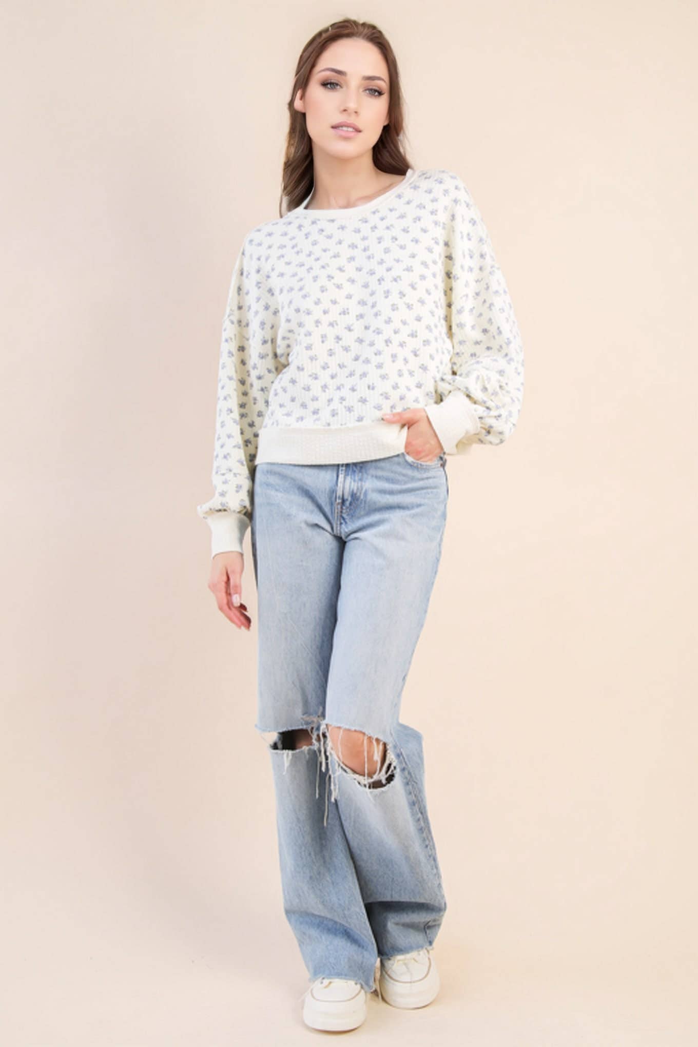 Blush Floral  Oversized Knit Top