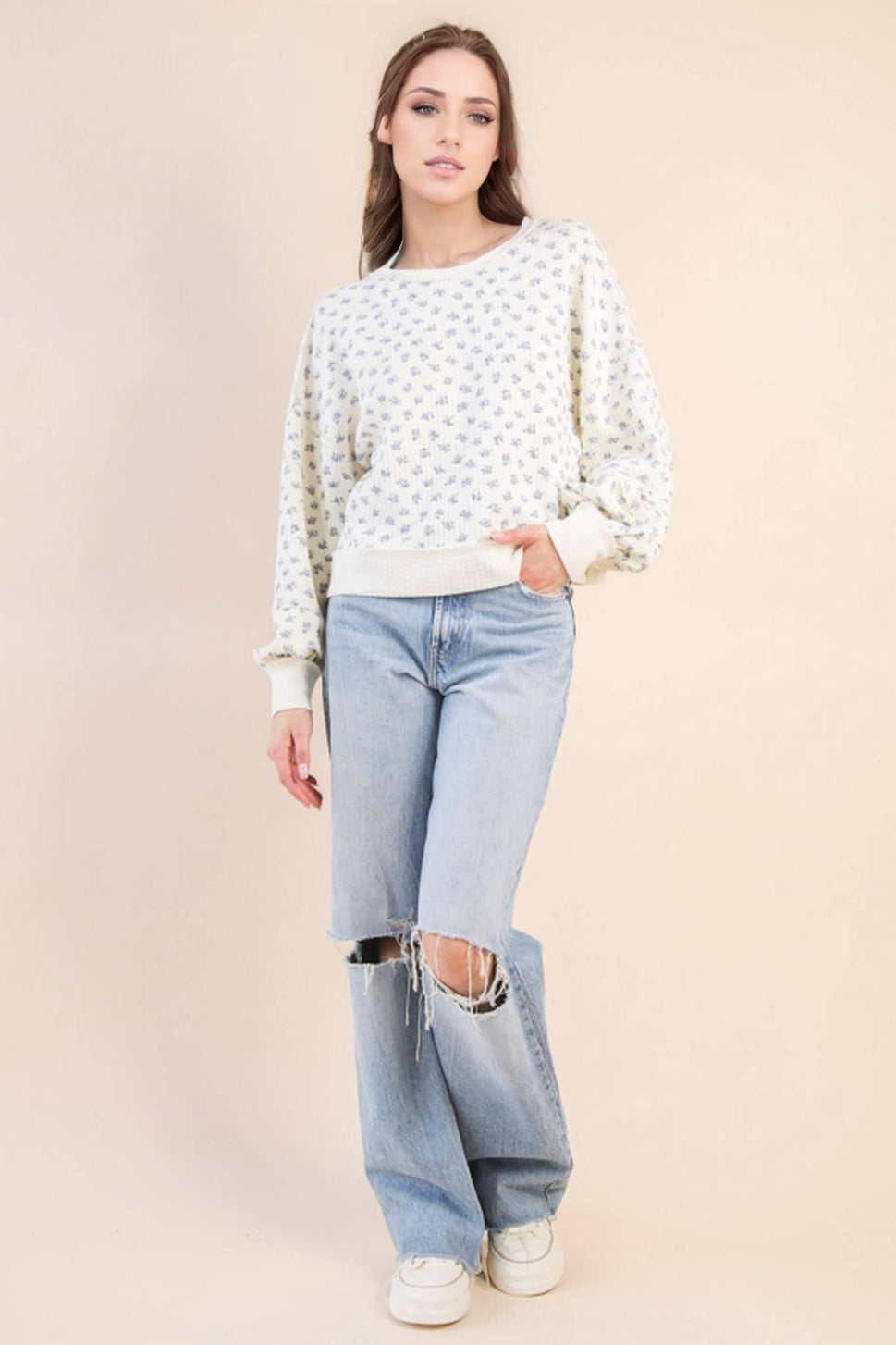 Blush Floral  Oversized Knit Top