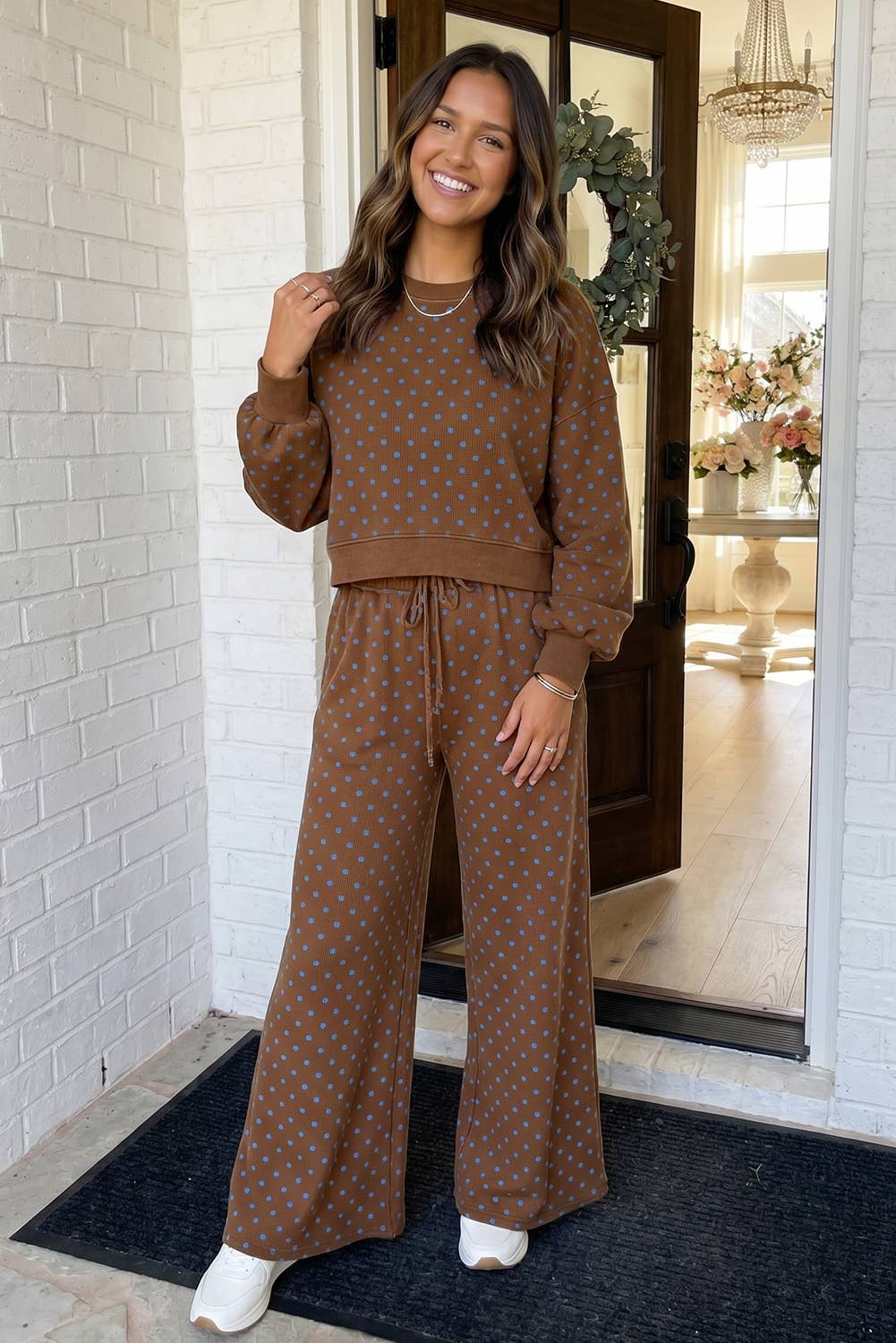 LAS Polka Dot Casual Shift Drawstring Pants Set