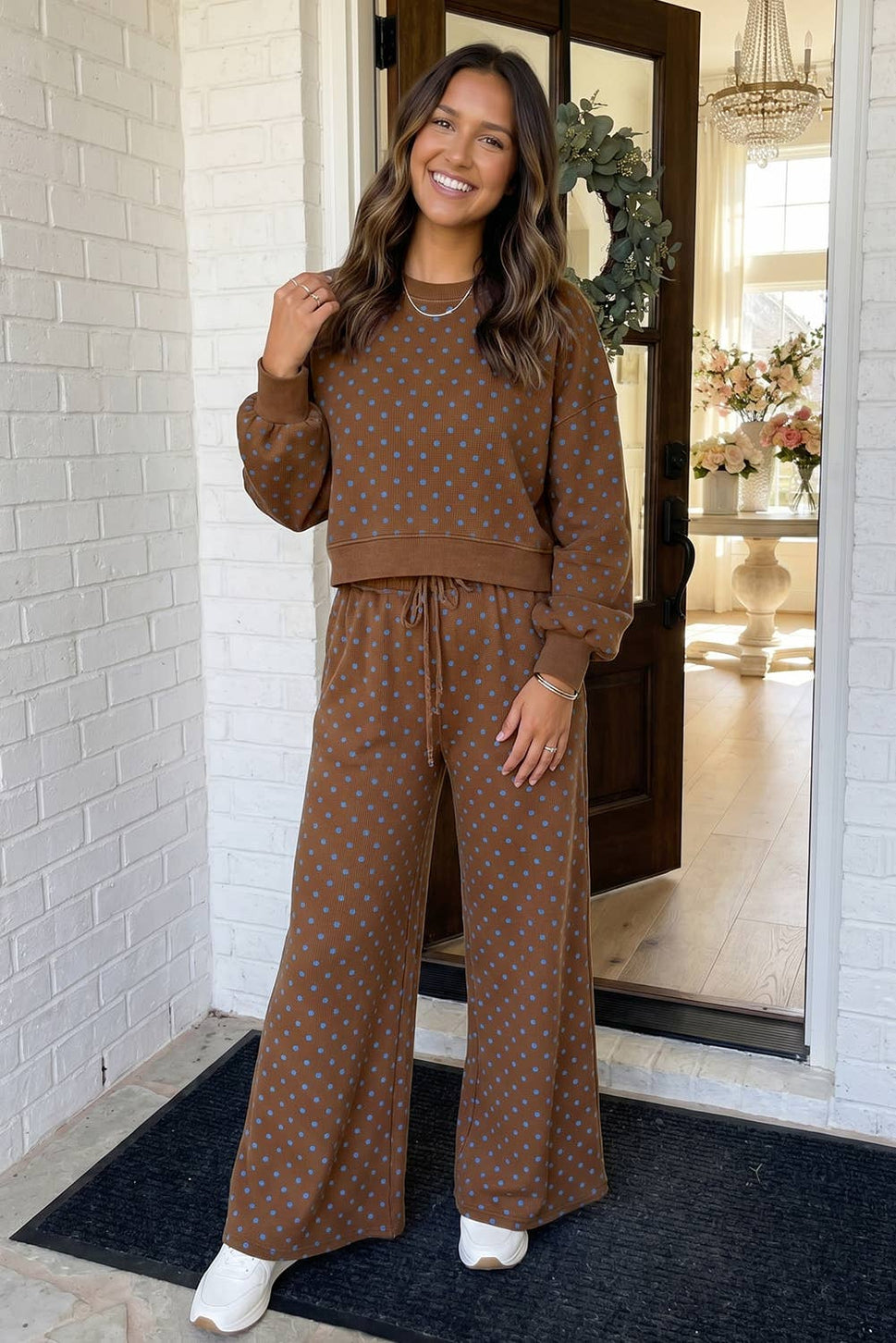 LAS Polka Dot Casual Shift Drawstring Pants Set