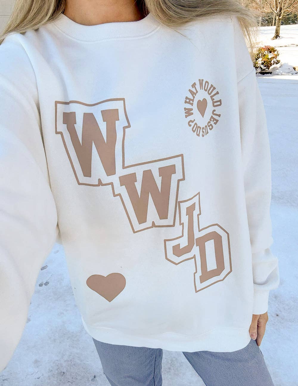 WWJD Varsity Crewneck: M