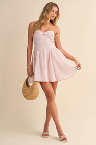 Ruched Twist Top Striped Mini Dress