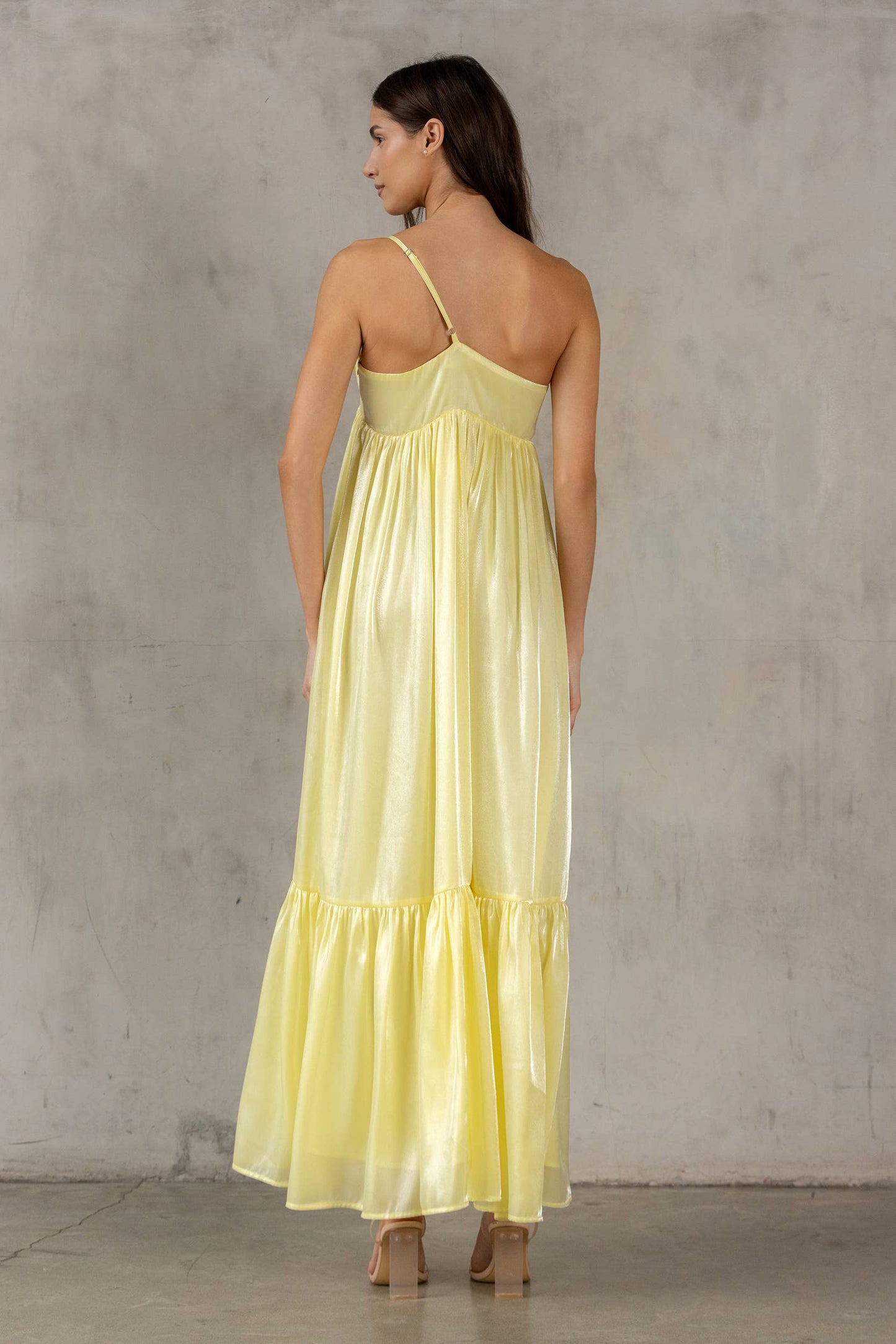 SATIN METALLIC SHEEN MAXI BOW DRESS