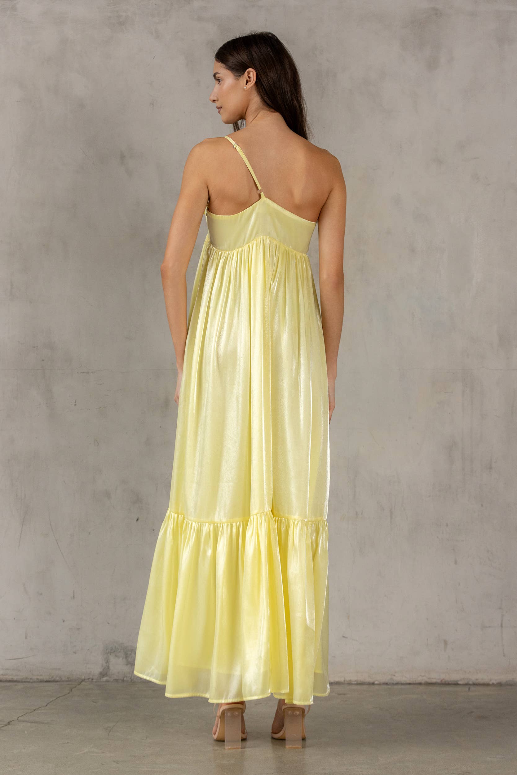 SATIN METALLIC SHEEN MAXI BOW DRESS