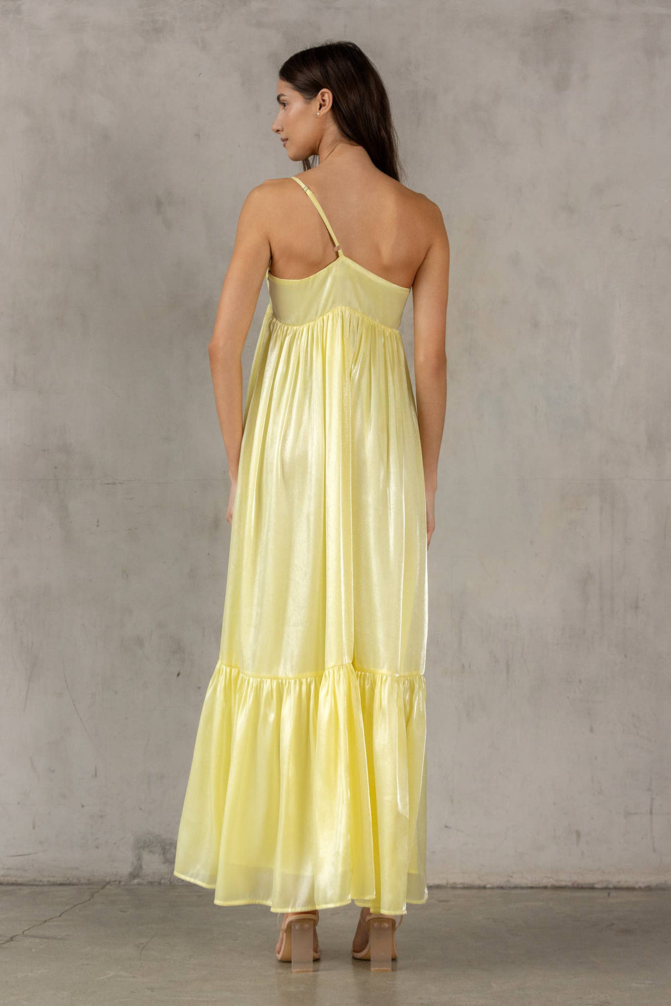 SATIN METALLIC SHEEN MAXI BOW DRESS