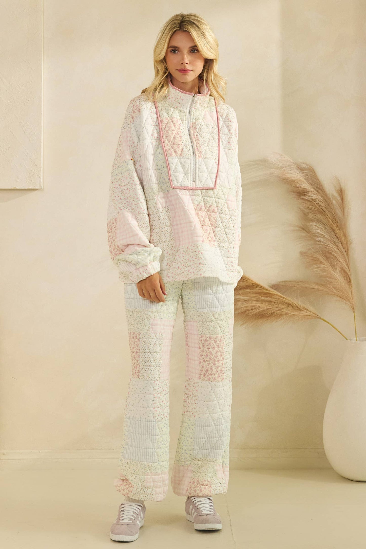 Floral textured quarter zip