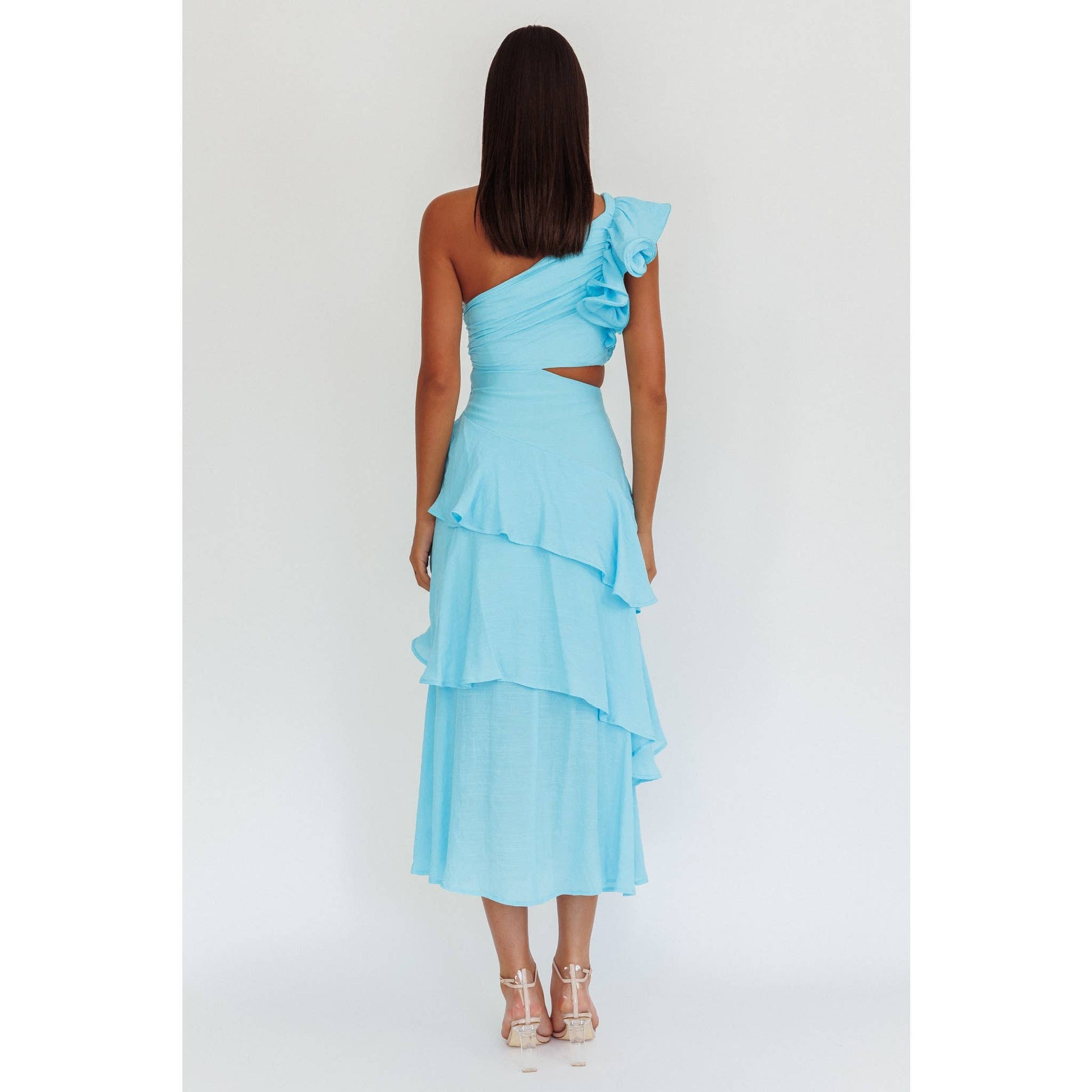ONE SHOULDER RUFFLE MAXI DRESS