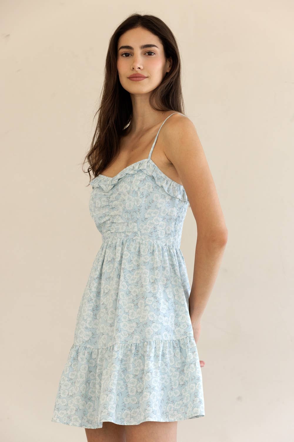 FLORAL RUFFLED MINI DRESS