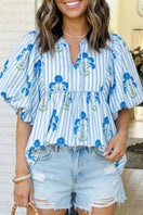 Switch Striped Floral Bubble Sleeve Blouse 2 image