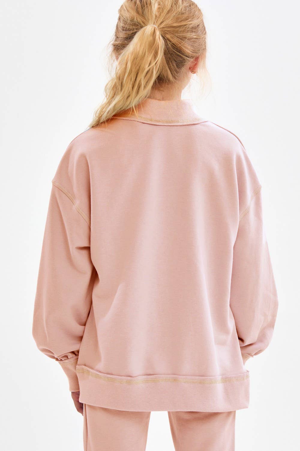 Cotton Terry Mock Neck Sweatshirt: Pink