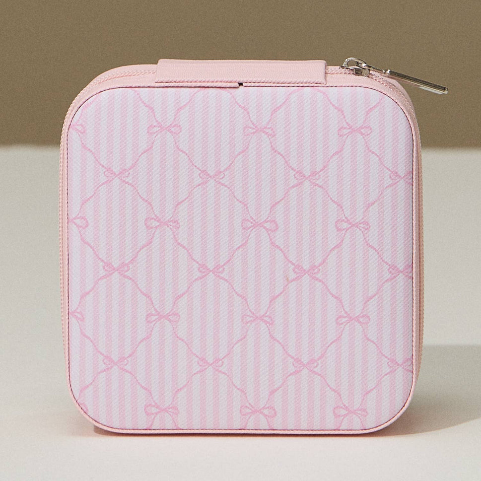 Bow Monogram Print Jewelry Box -Travel Size: Pink