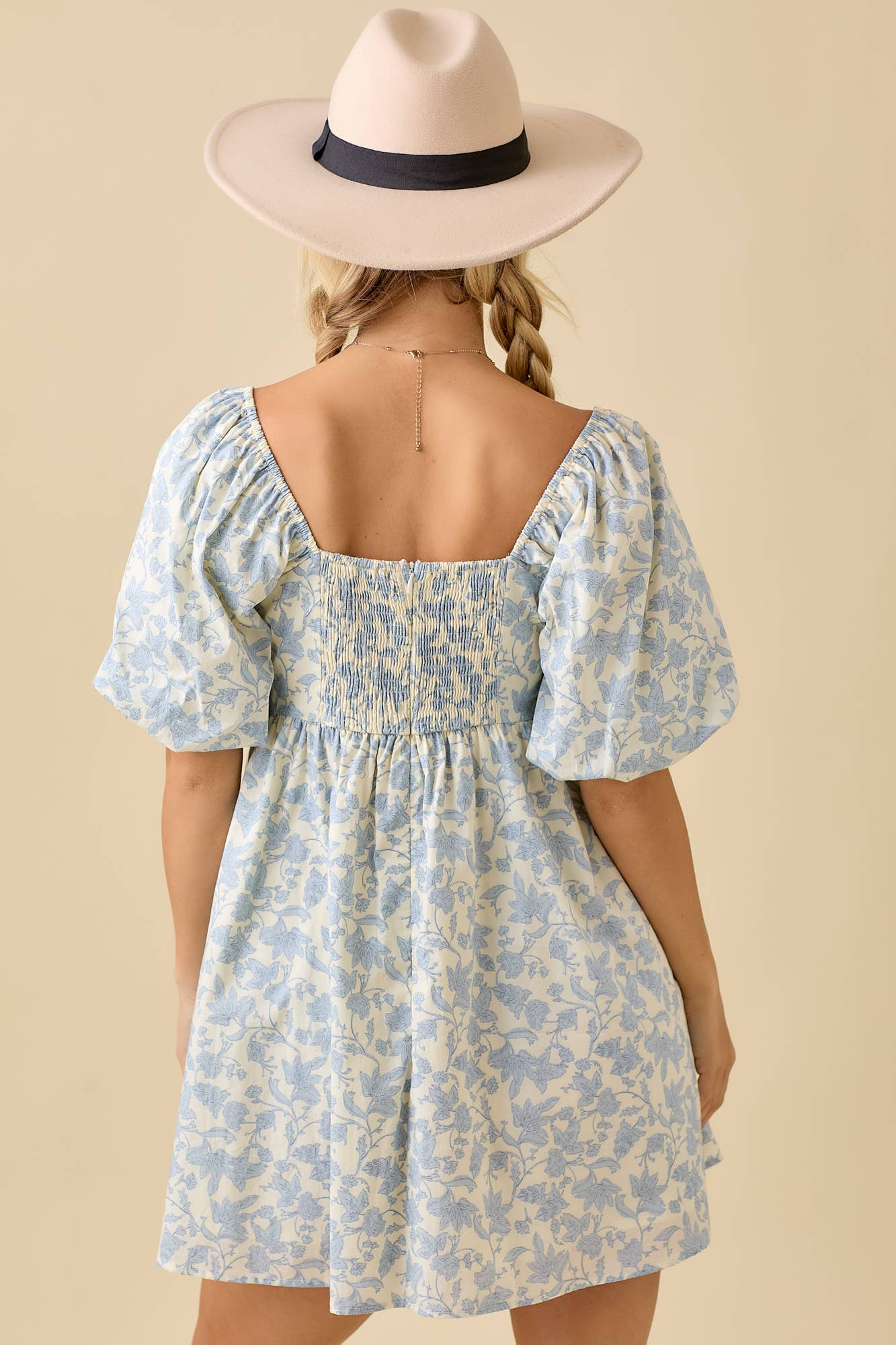 *Pleated Bubble Sleeve Mini Baby Doll Dress