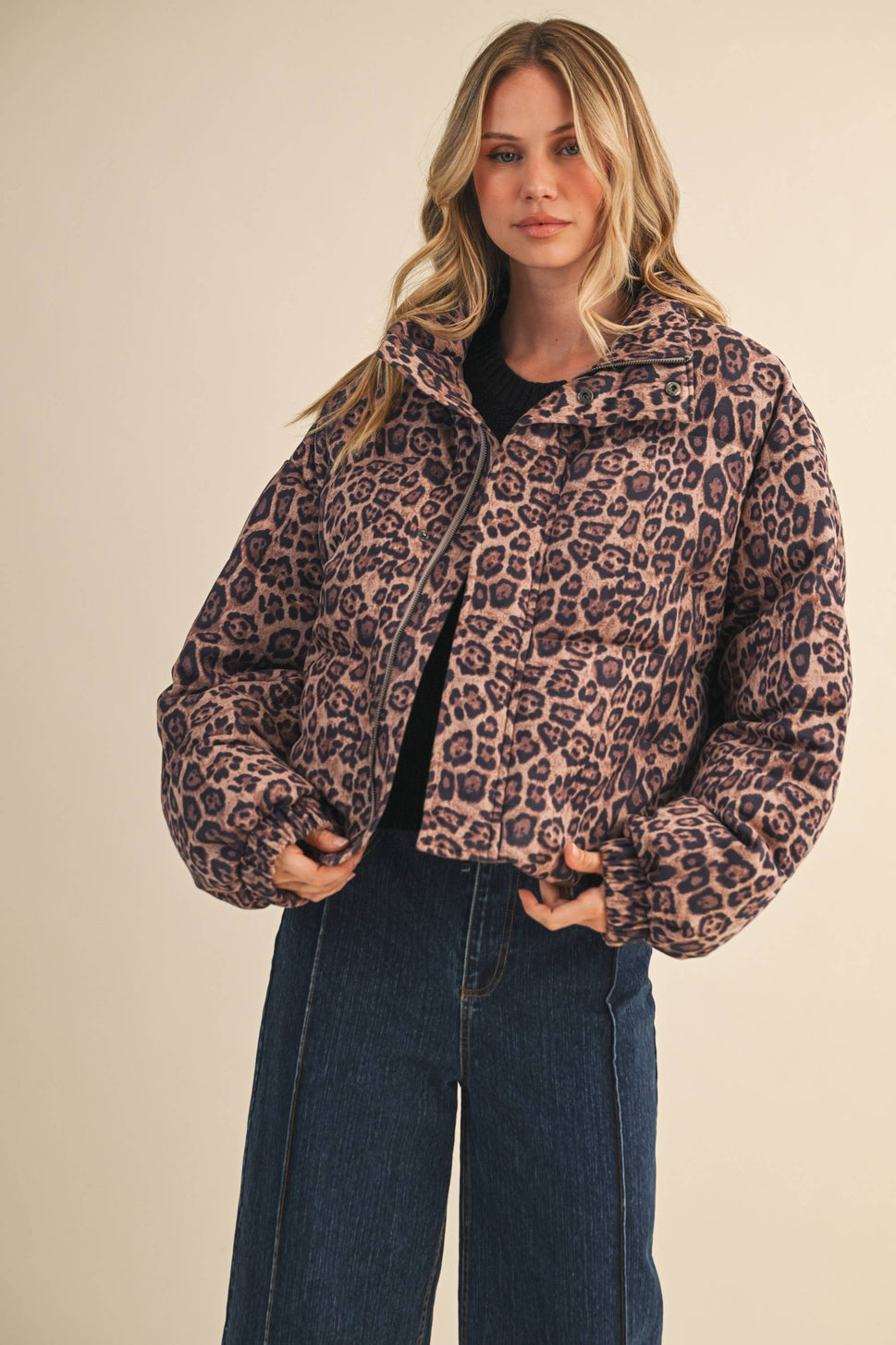 LEOPARD PRINTED CROPPED PUFFER JACKET LEOPARD / ML