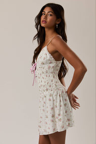 FLORAL DRESS WITH SMOCKING BODICE
