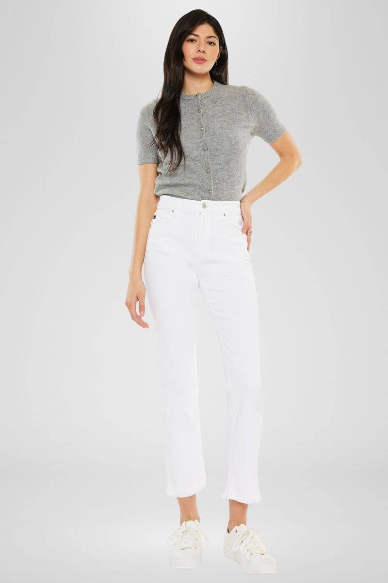 HIGH RISE WHITE SLIM STRAIGHT JEANS