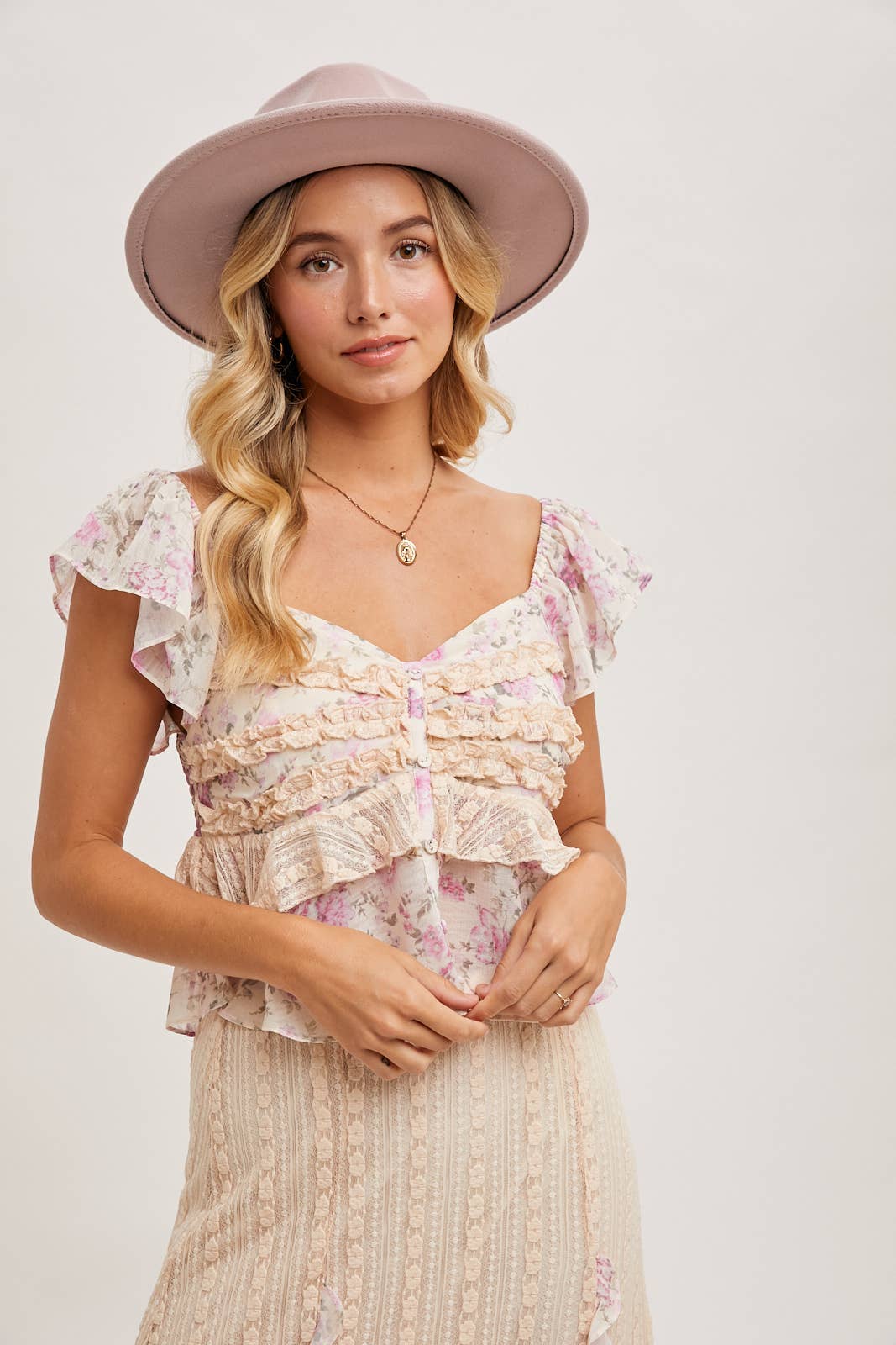 Floral Ruffle Lace Top