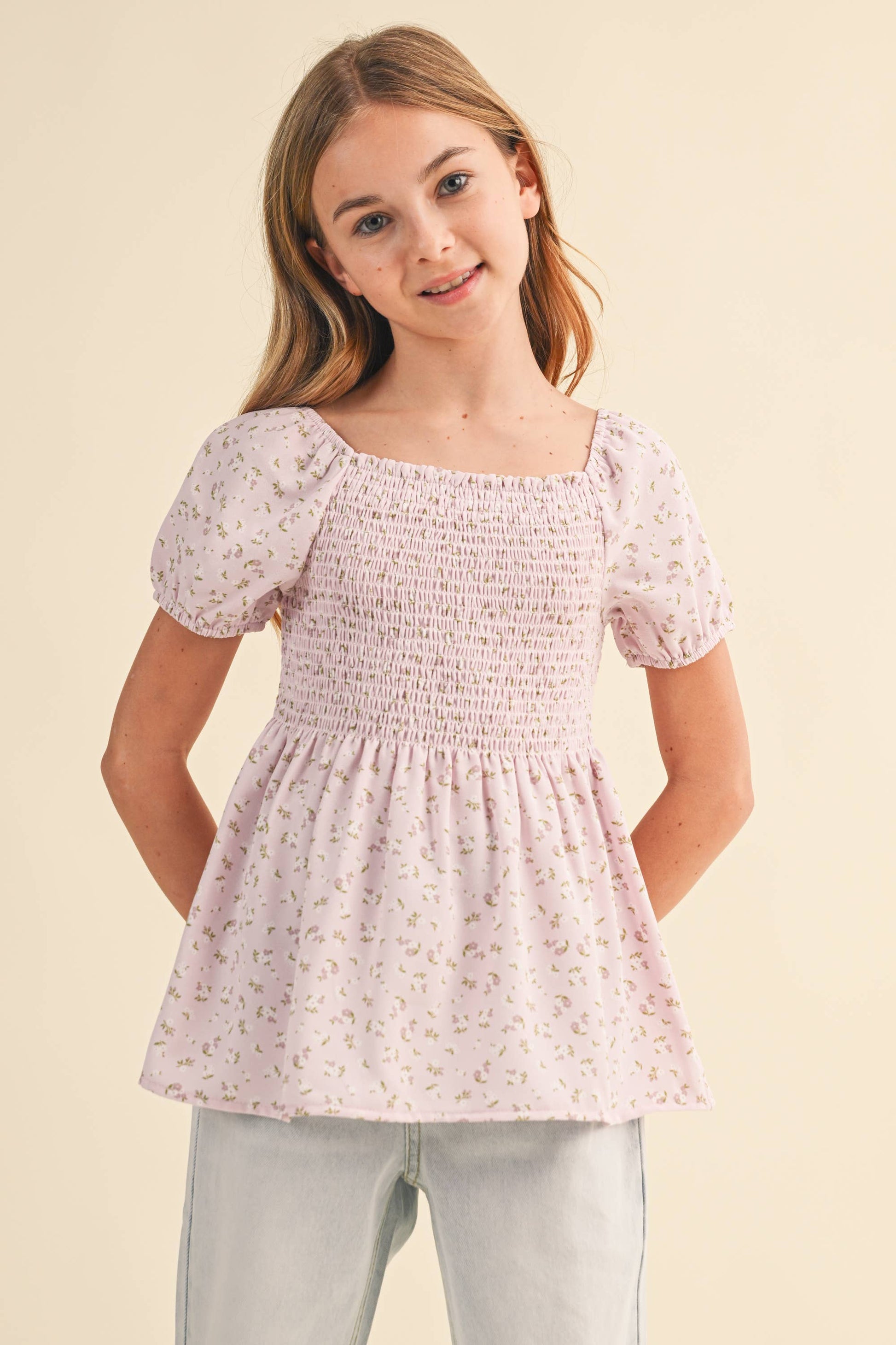 TWEEN KIDS GIRLS SMOCKED TOP