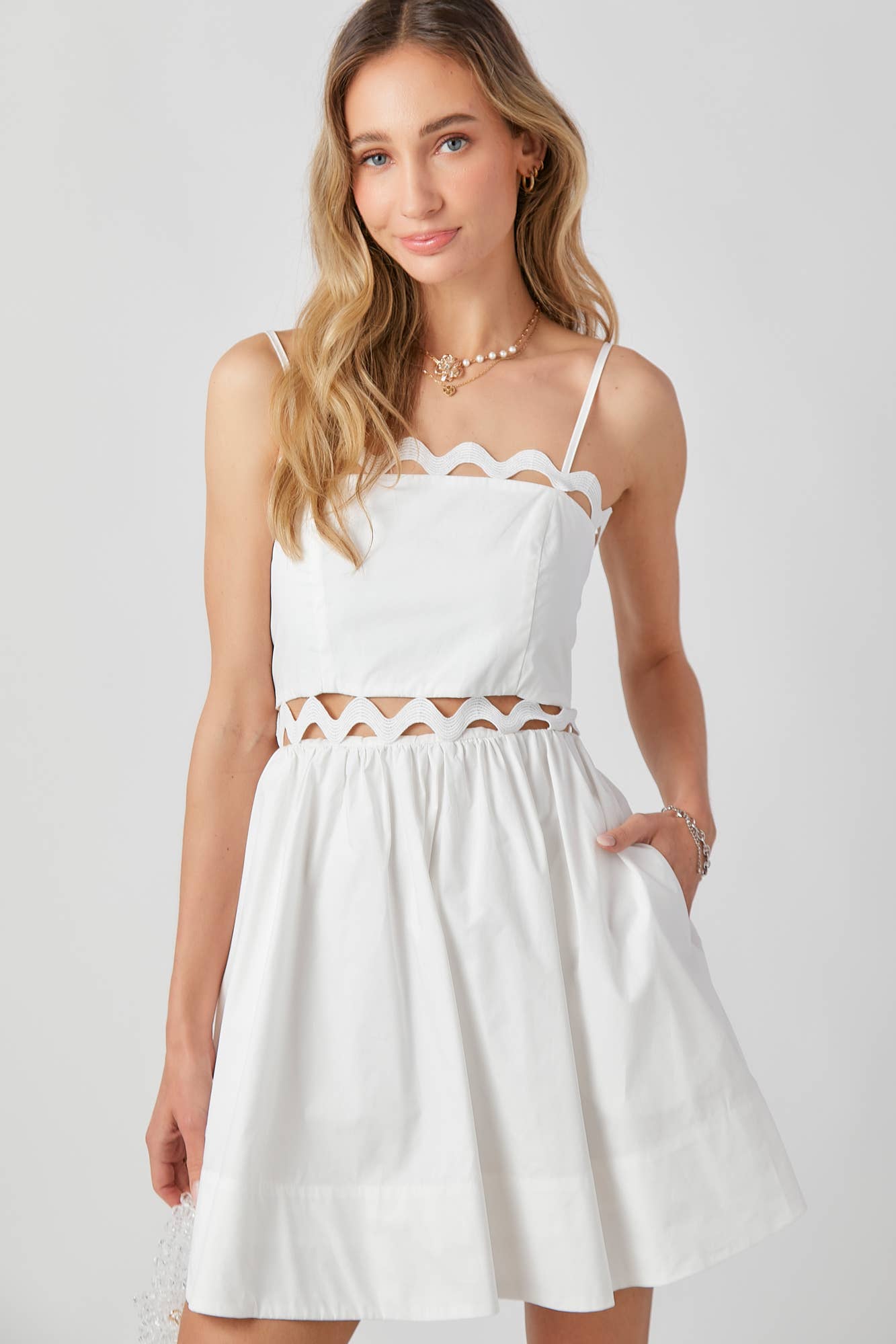 *Bandeau Bodice Mini Dress Adjustable Straps: White