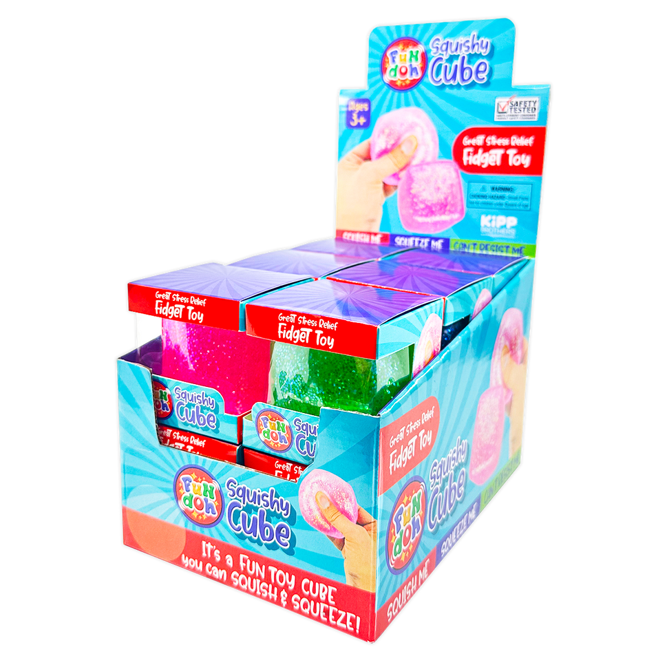 Fun Doh Squish & Squeeze Sparkle Cube Fidget Toy- 12/Display: Wholesale Price