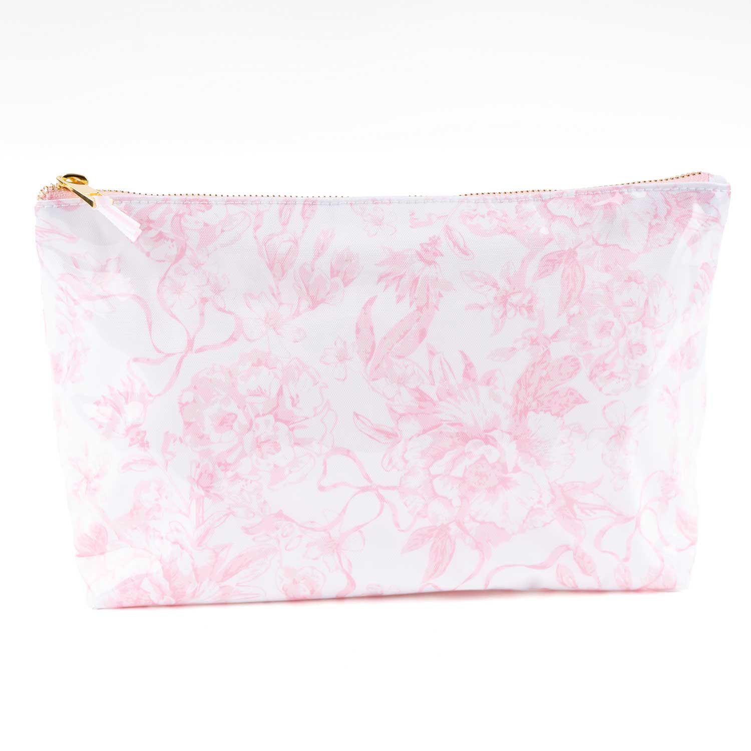 PINK BOW TOILE CLEAR COATED TRAVEL COSMETIC BAG CASE