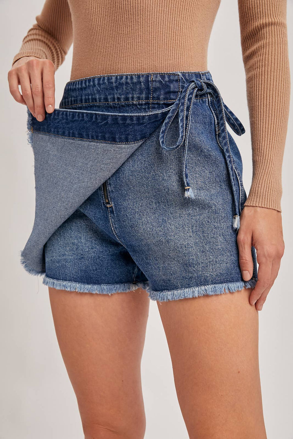 DENIM OVERLAPPING FRONT SKORT