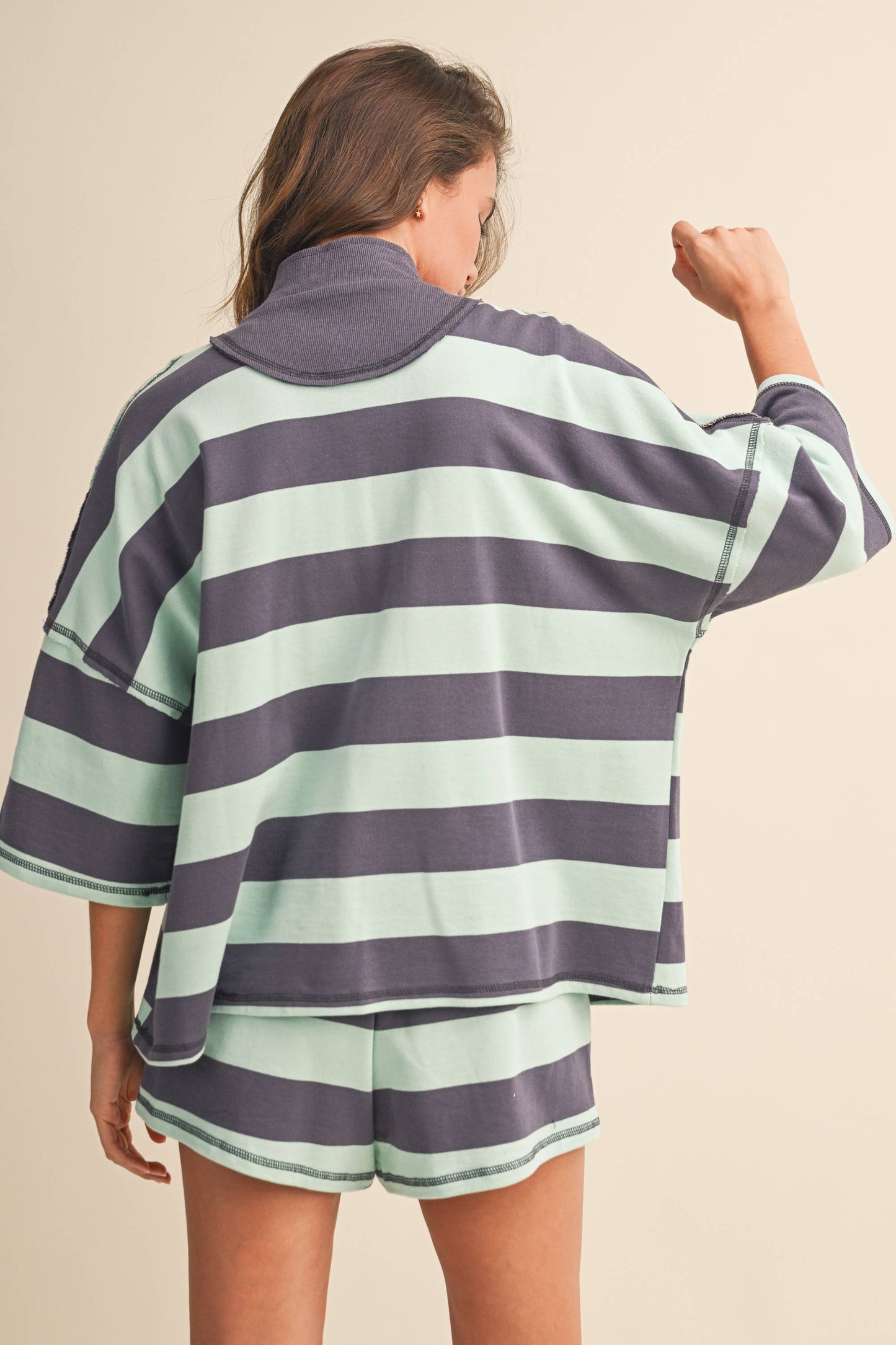 STRIPED HALF ZIP TOP AND SHORTS SET
