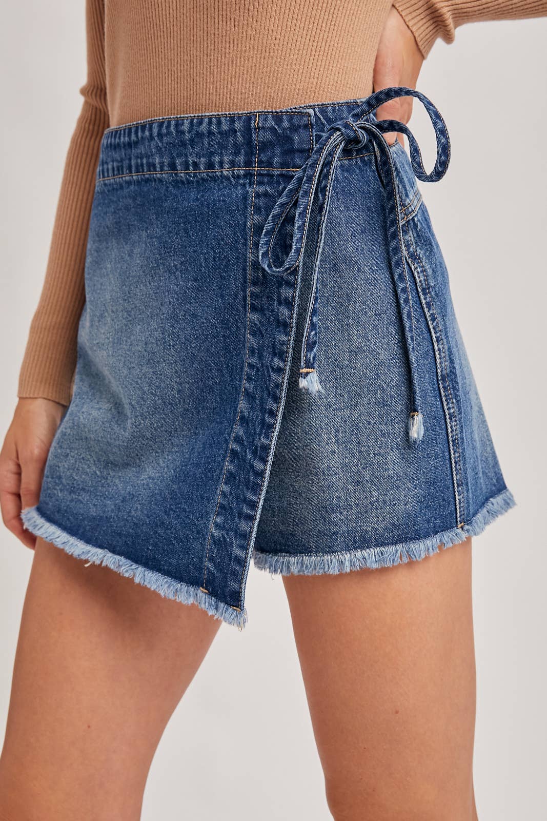 DENIM OVERLAPPING FRONT SKORT