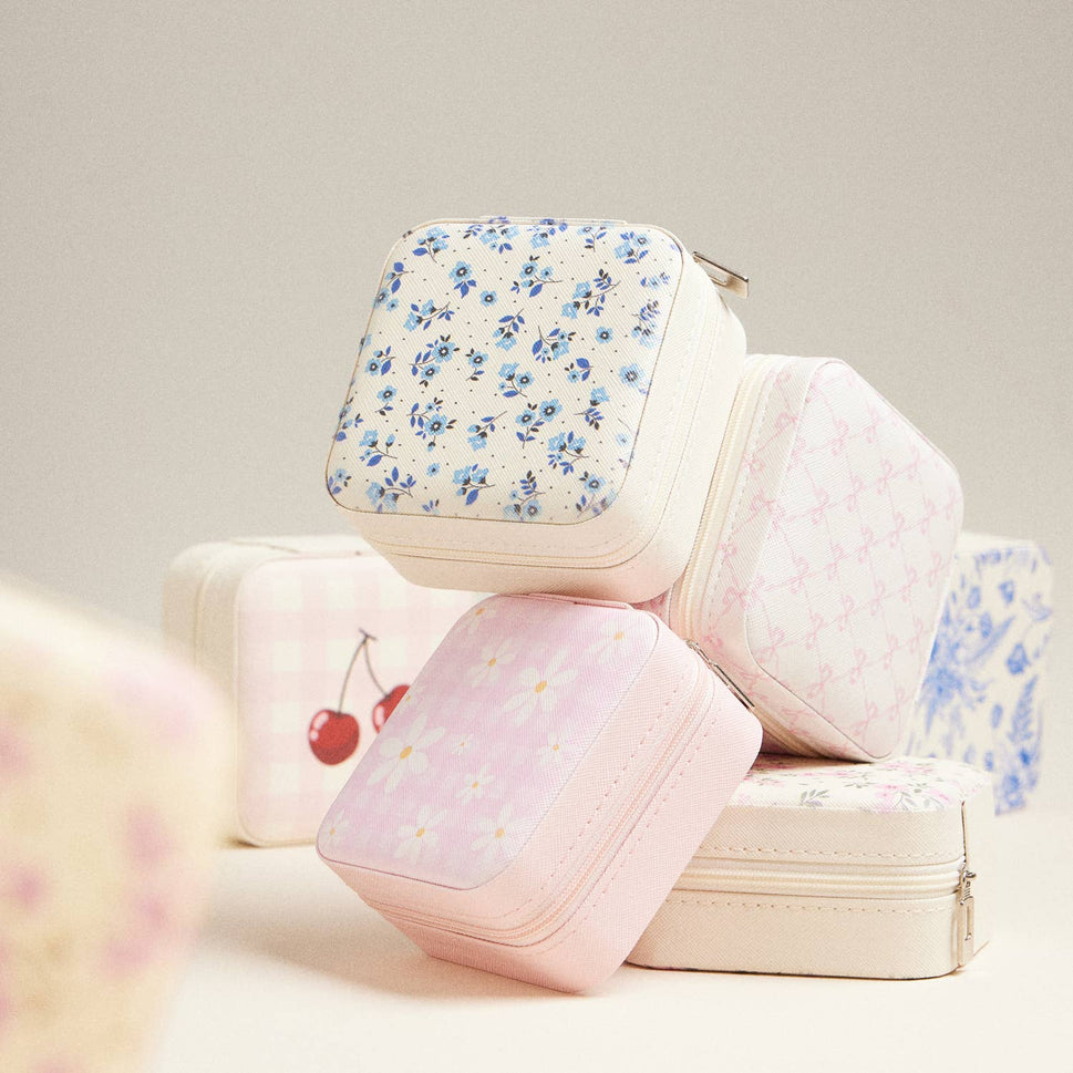 Bow Monogram Print Jewelry Box -Travel Size: Pink