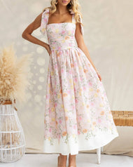 RESORT-INSPIRED FLORAL COLOR-BLOCK SLIP DRESS