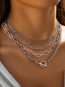 Switch 5pcs Layered Rhinestone Plated Chain Collarbone Necklace Set: Gold 2 image