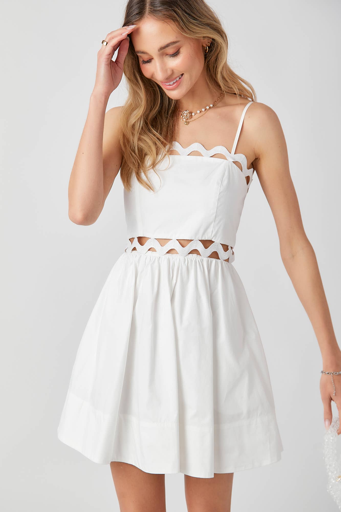 *Bandeau Bodice Mini Dress Adjustable Straps: White