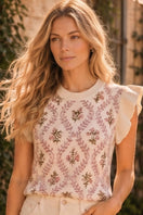 Switch Floral Jacquard Ruffle Sleeve Knit Top: ROSE PINK 3 image